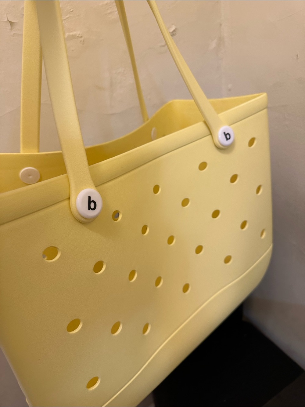 -randed Yellow Perforated Tote Bag